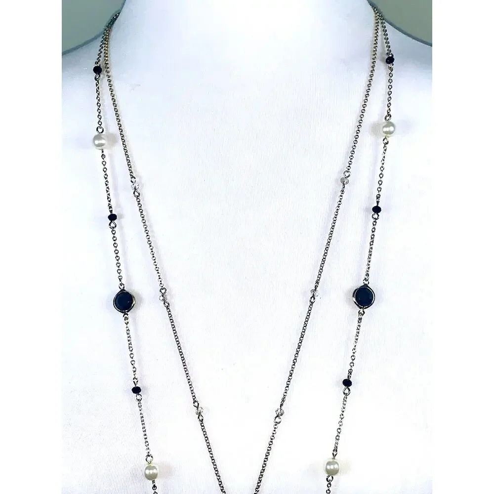White House Black Market Versatile 2 in 1 Dark Green Stone Faux Pearl Necklace